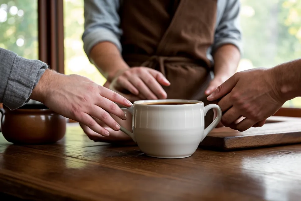 Dos tazas de café durante una charla tranquila de pareja, un momento de inteligencia emocional aplicada a la vida en pareja