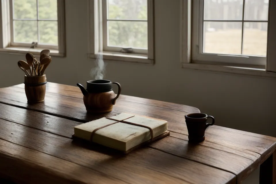 Tablet apoyada en la mesada de la cocina, usada para anotar ideas sobre resolución de conflictos en pareja