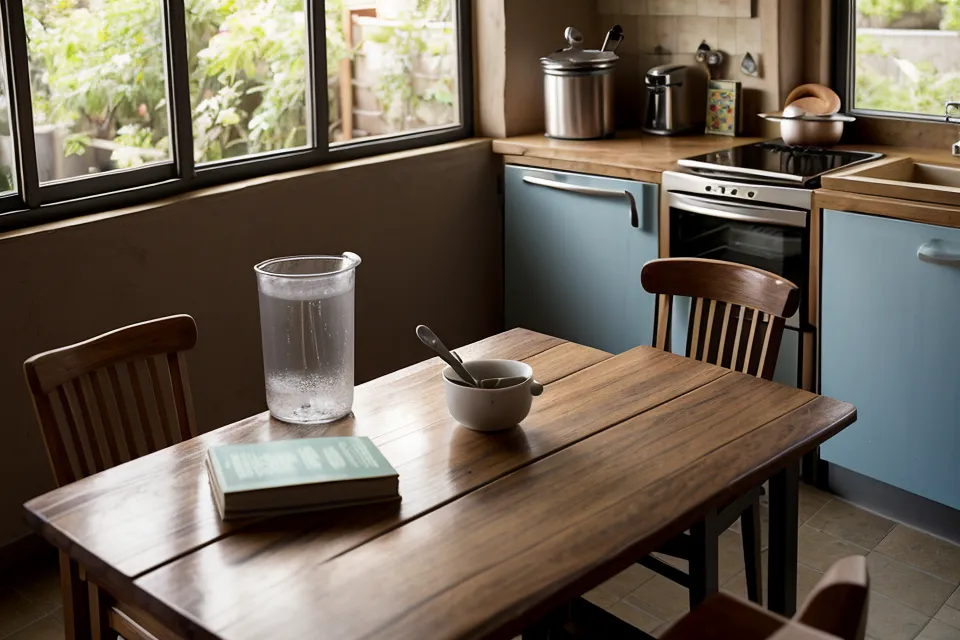 Dos manos que se tocan sobre la mesa de madera, gesto de gratitud matrimonial en la convivencia diaria